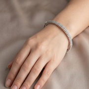 925 Sterling Silver Double Row Pave Crystal Bangle Bracelet