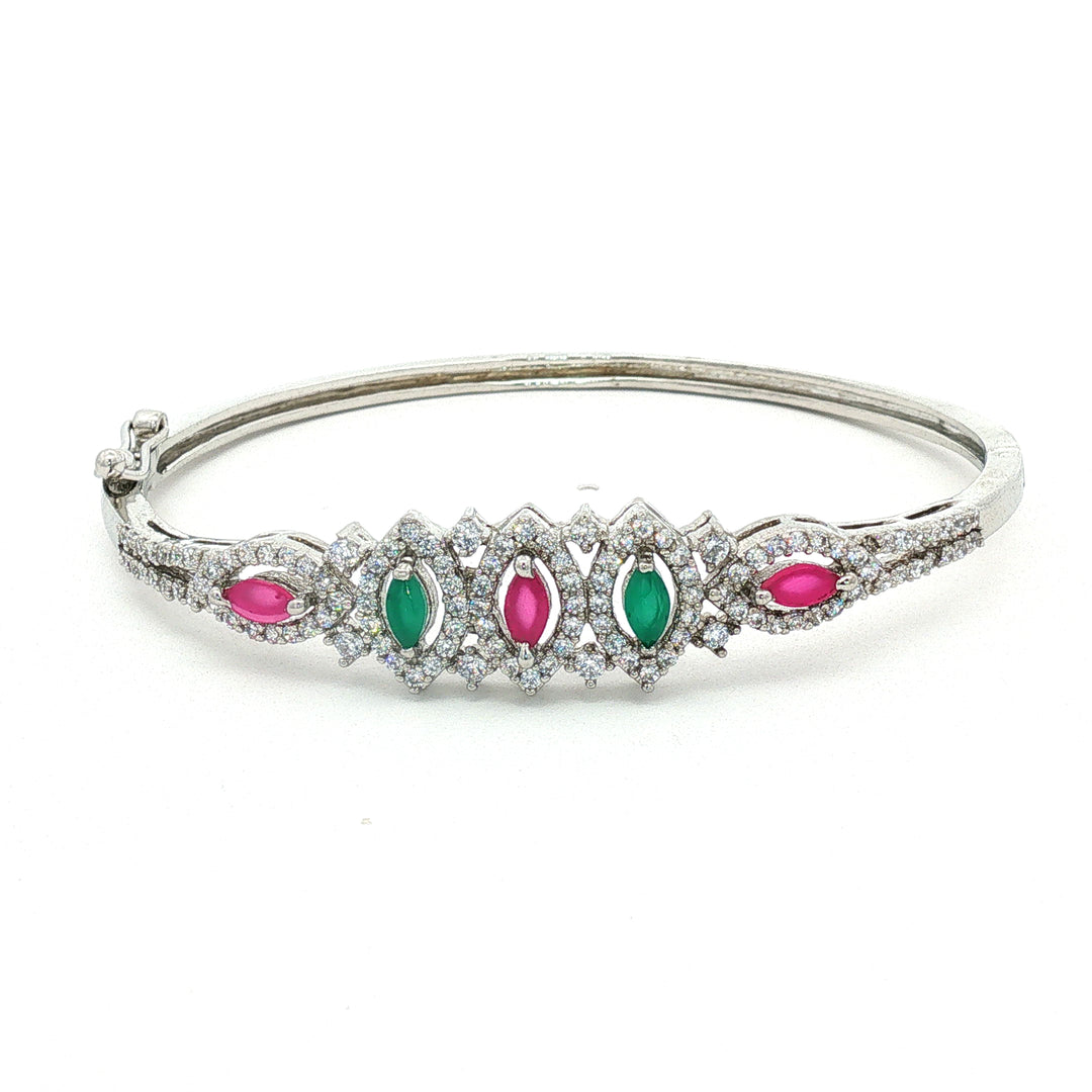Marquise 925 Sterling Silver Double Row Pave Crystal Bangle Bracelet