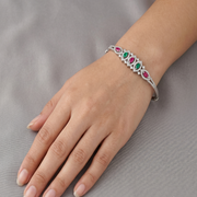 Marquise 925 Sterling Silver Double Row Pave Crystal Bangle Bracelet