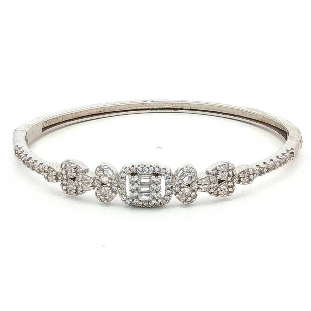 Emerald 925 Sterling Silver Double Row Pave Crystal Bangle Bracelet