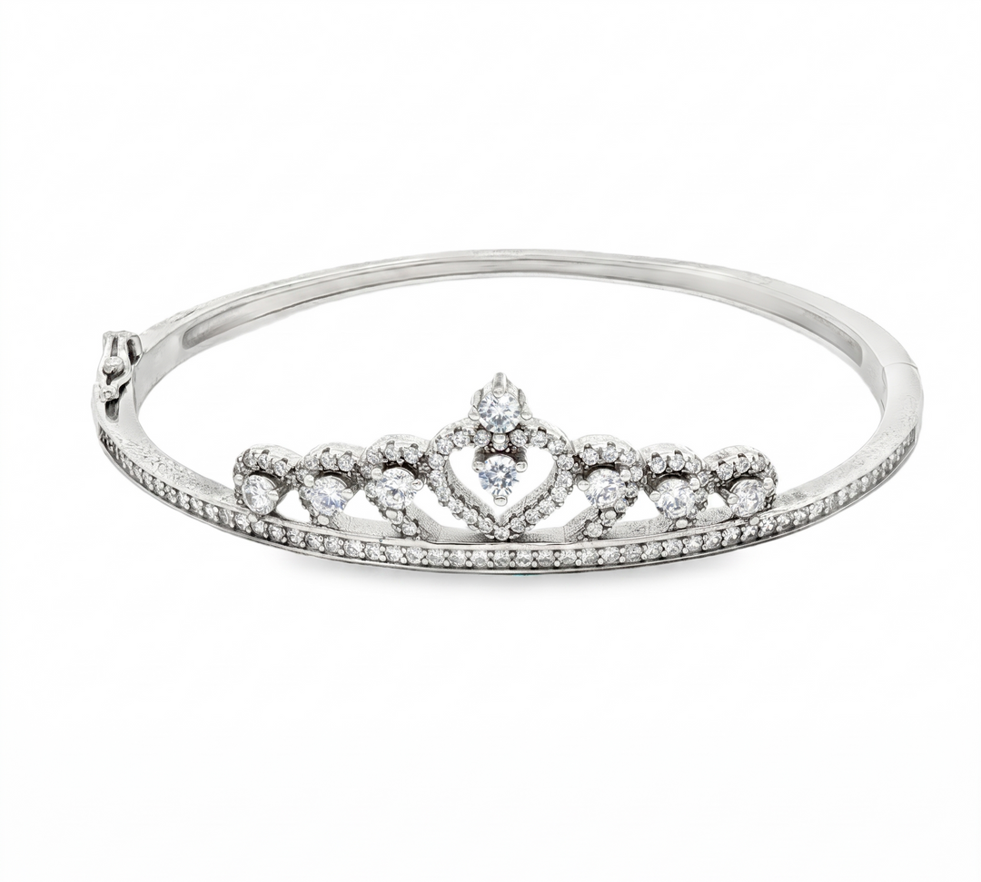 925 Sterling Silver Double Row Pave Crystal Bangle Bracelet