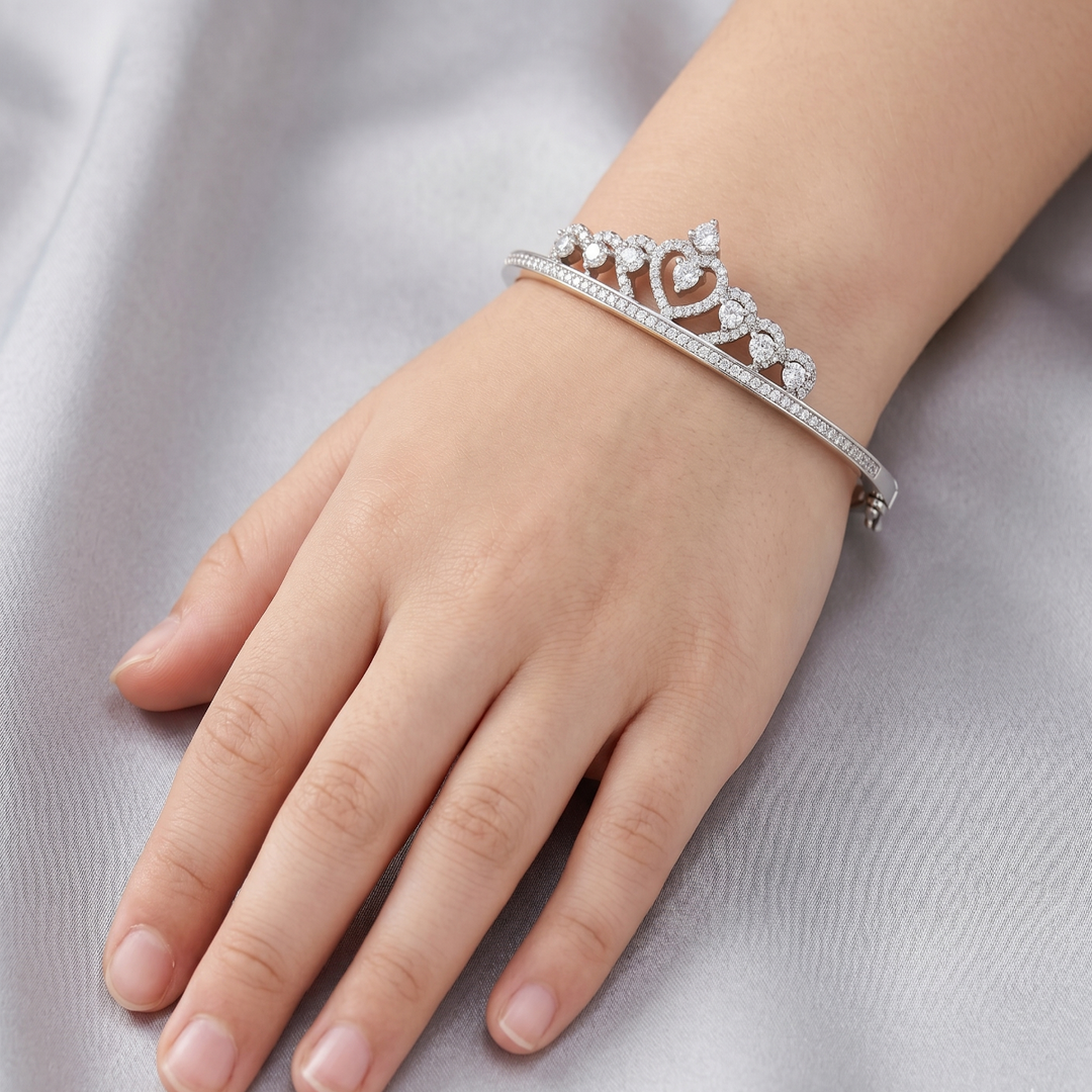 925 Sterling Silver Double Row Pave Crystal Bangle Bracelet