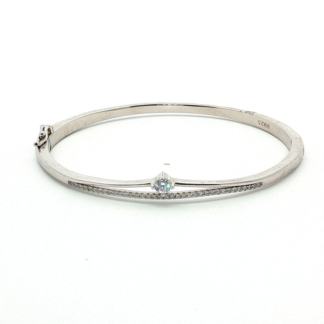 925 Sterling Silver Double Row Pave Crystal Bangle Bracelet