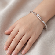 925 Sterling Silver Double Row Pave Crystal Bangle Bracelet