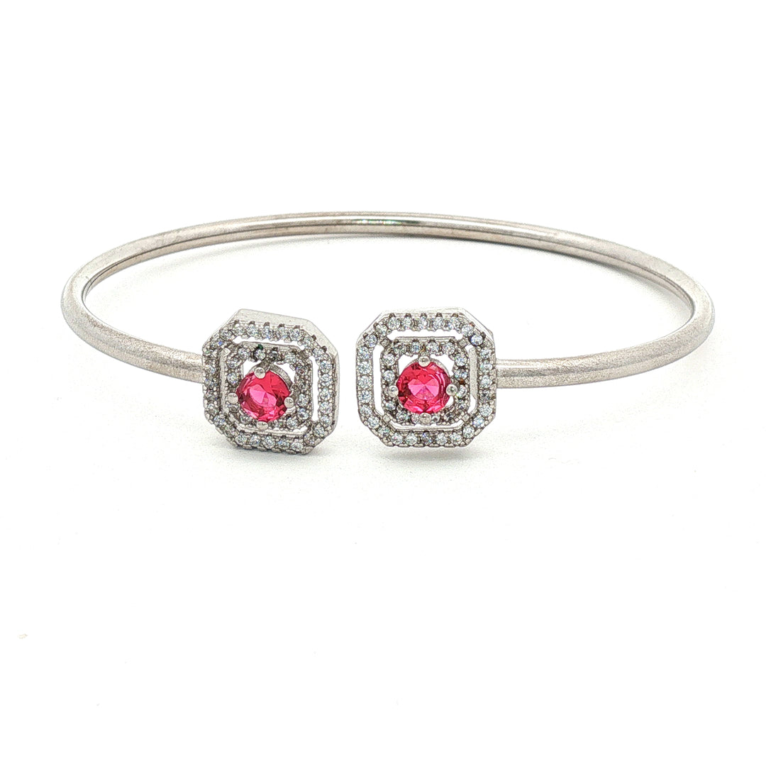 Pink Stone 925 Sterling Silver Bracelet with Adjustable Length