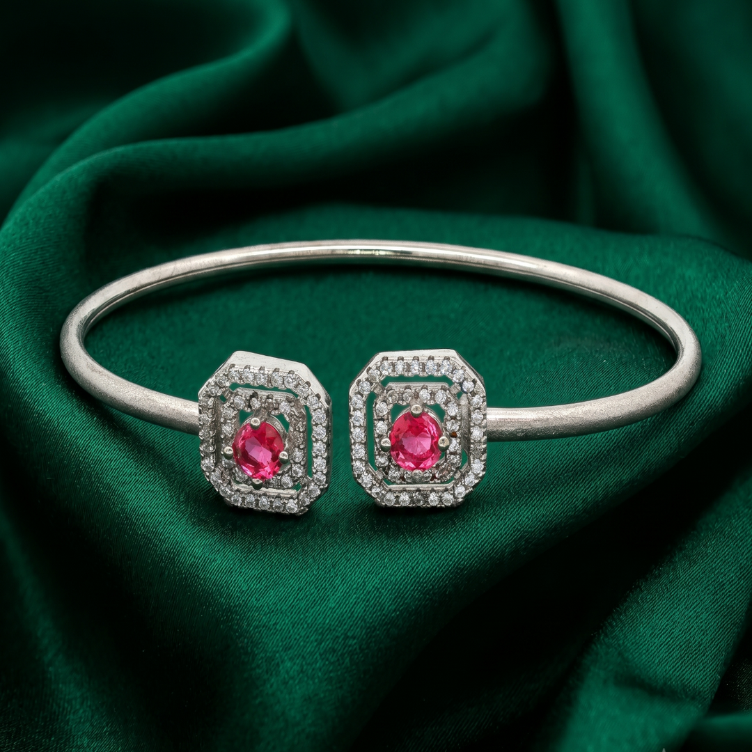 Pink Stone 925 Sterling Silver Bracelet with Adjustable Length