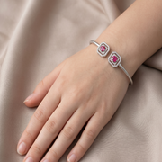 Pink Stone 925 Sterling Silver Bracelet with Adjustable Length