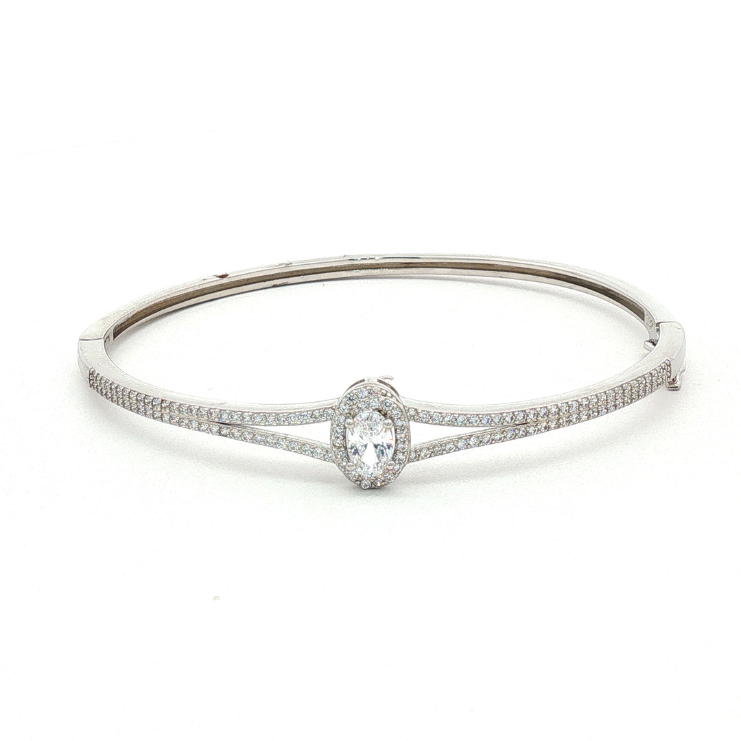 925 Sterling Silver Double Row Pave Crystal Bangle Bracelet