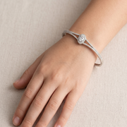 925 Sterling Silver Double Row Pave Crystal Bangle Bracelet