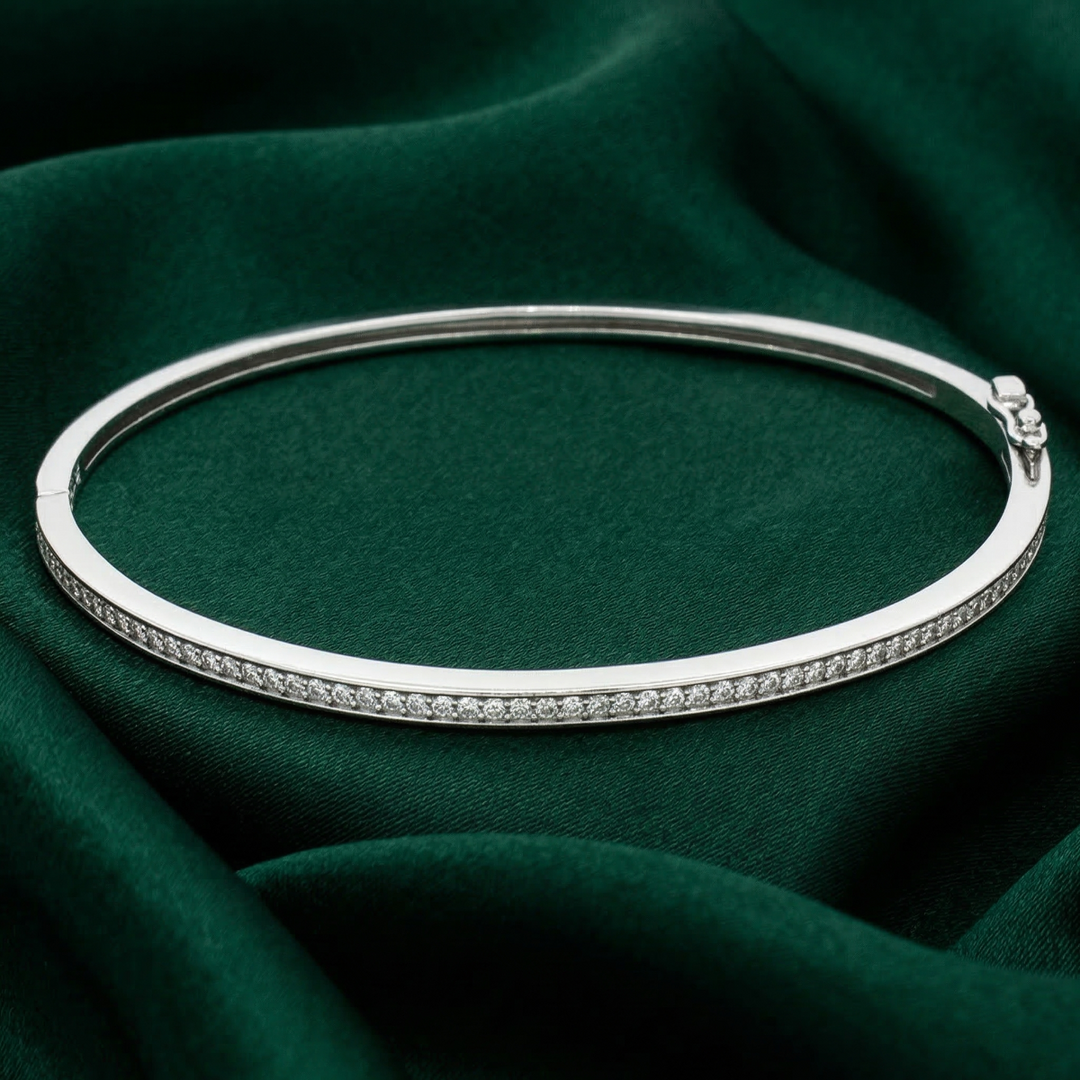 925 Sterling Silver Pave Crystal Bangle Bracelet for Women