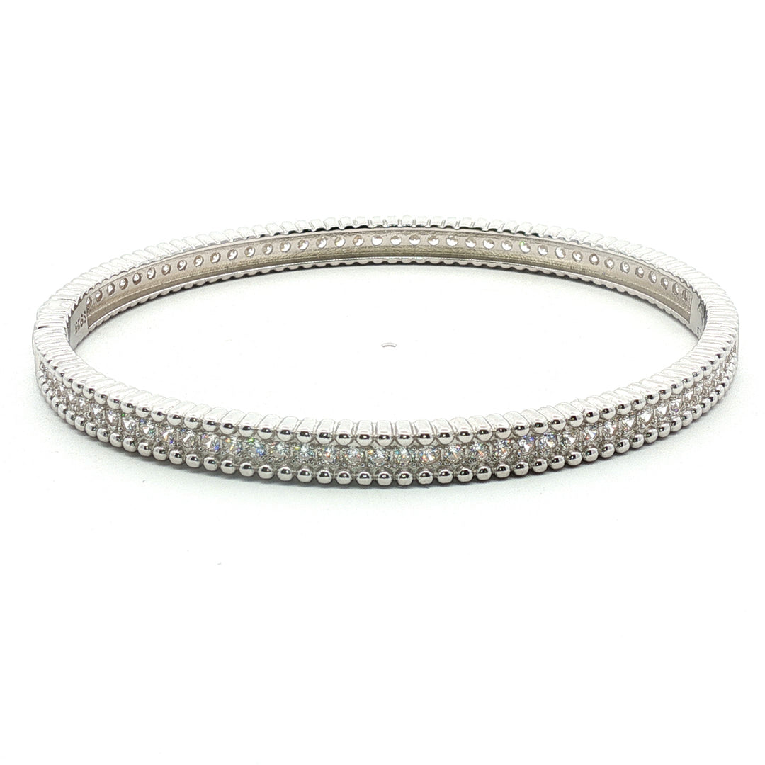 925 Sterling Silver Double Row Pave Crystal Bangle Bracelet