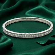 925 Sterling Silver Double Row Pave Crystal Bangle Bracelet