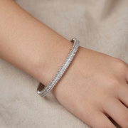 925 Sterling Silver Double Row Pave Crystal Bangle Bracelet