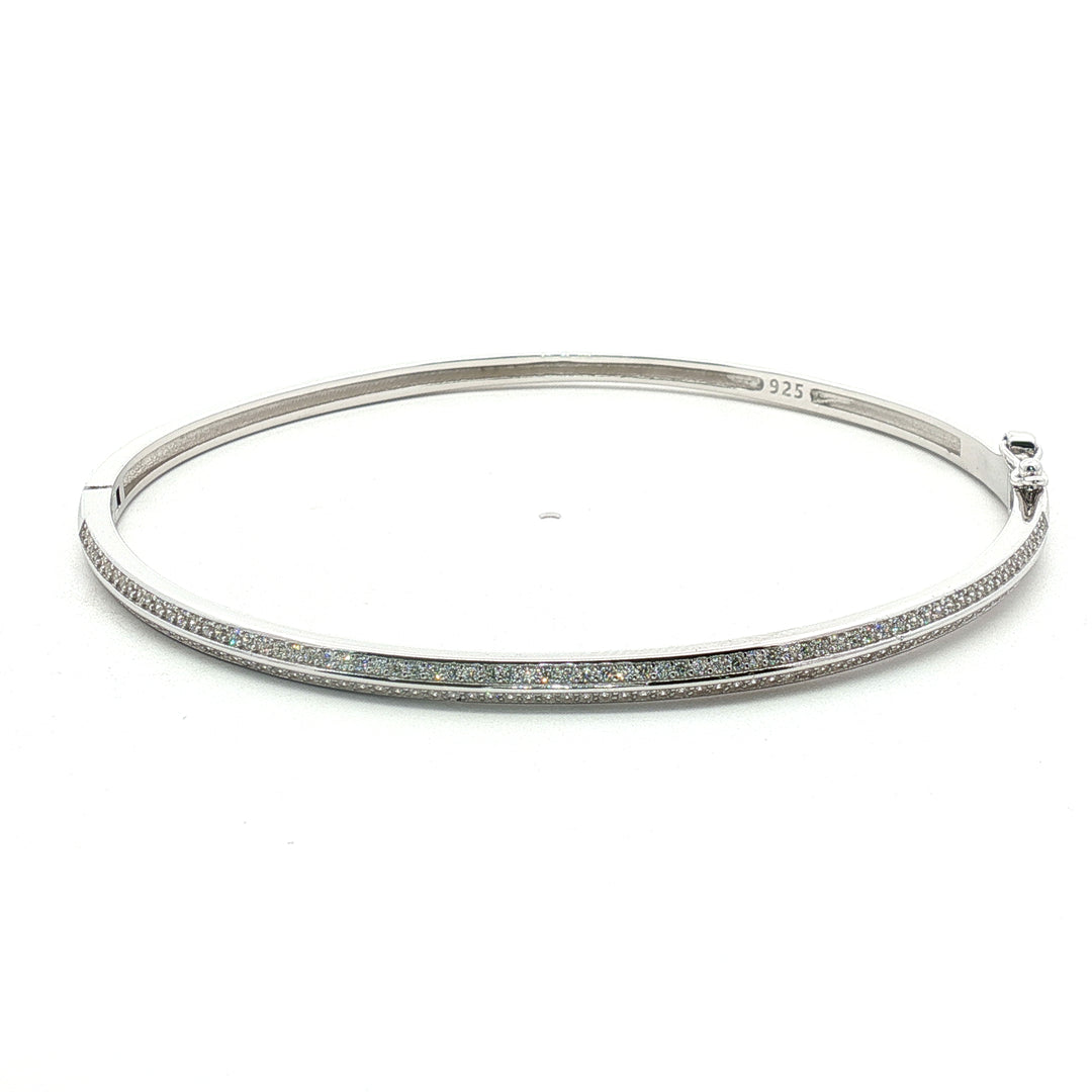 925 Sterling Silver Double Line Crystal Bangle Bracelet