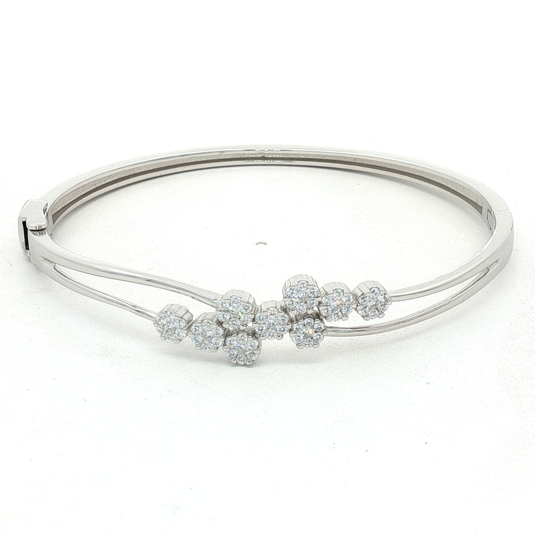 925 Sterling Silver CZ Floral Cluster Kada Bracelet