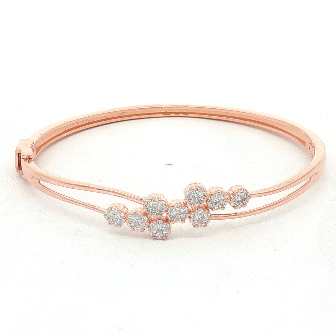 925 Sterling Silver CZ Floral Cluster Kada Bracelet