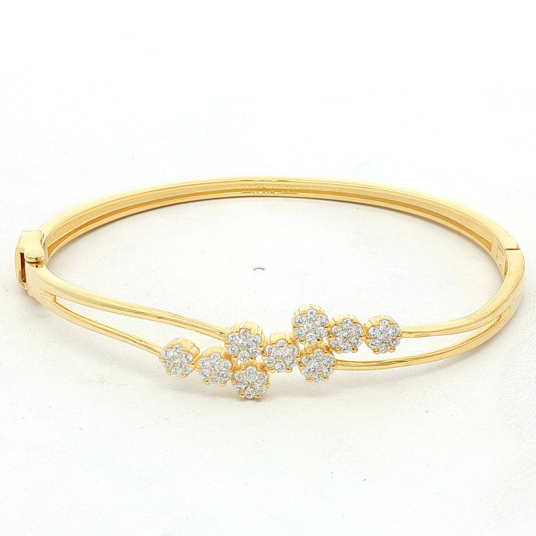 925 Sterling Silver CZ Floral Cluster Kada Bracelet