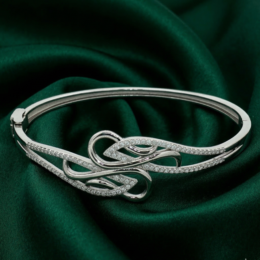 925 Sterling Silver CZ Infinity Twist Kada Bracelet