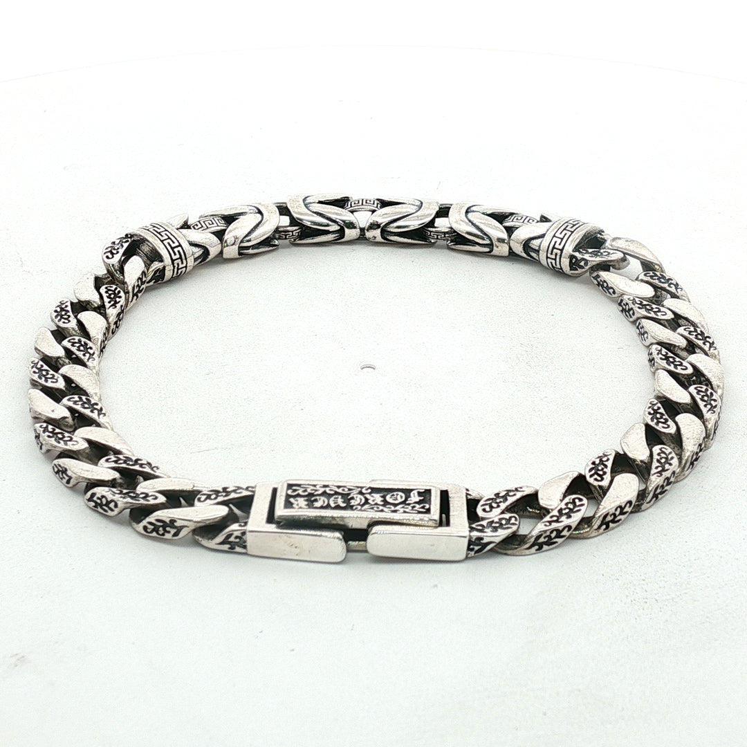 925 Sterling Silver Tattoo Inspired Chain Bracelet for Men
