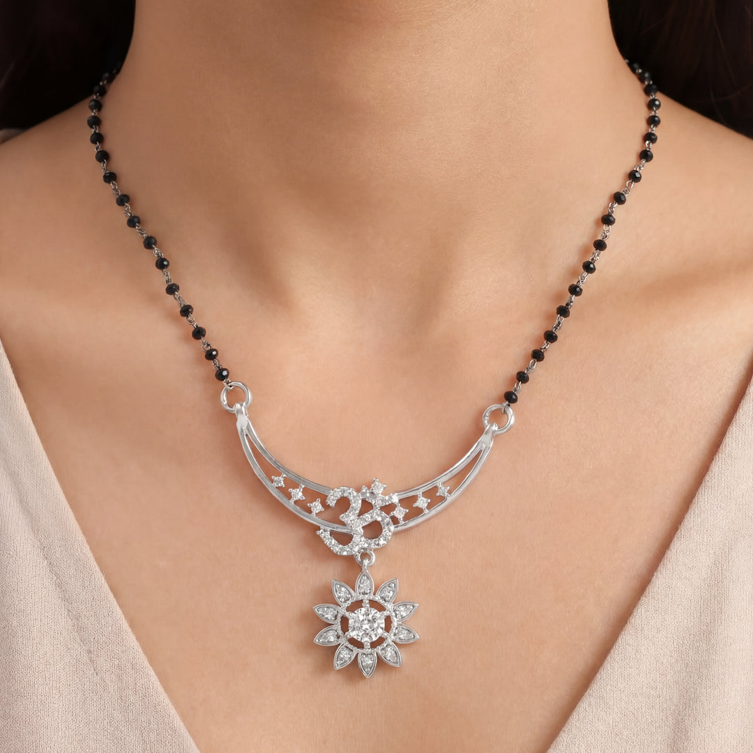 Flower Mangalsutra in 925 Sterling Silver Rhodium Plated 17 inches