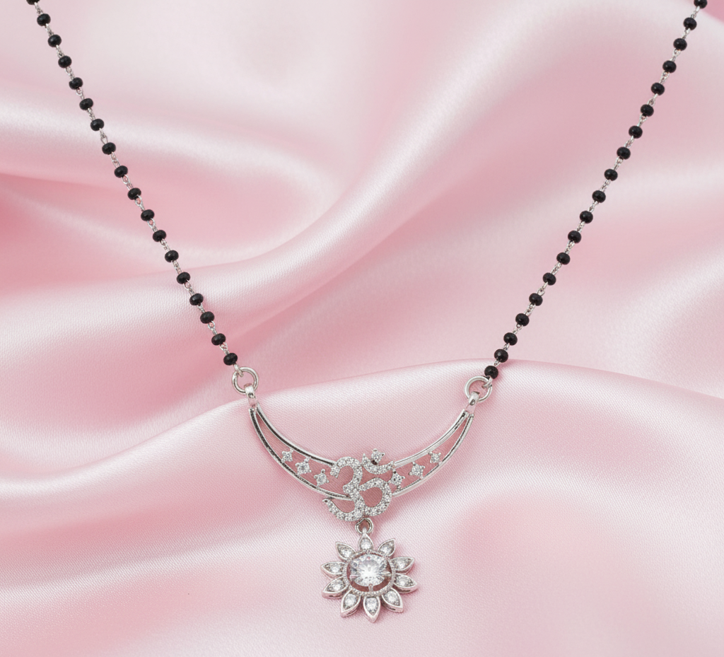 Flower Mangalsutra in 925 Sterling Silver Rhodium Plated 17 inches