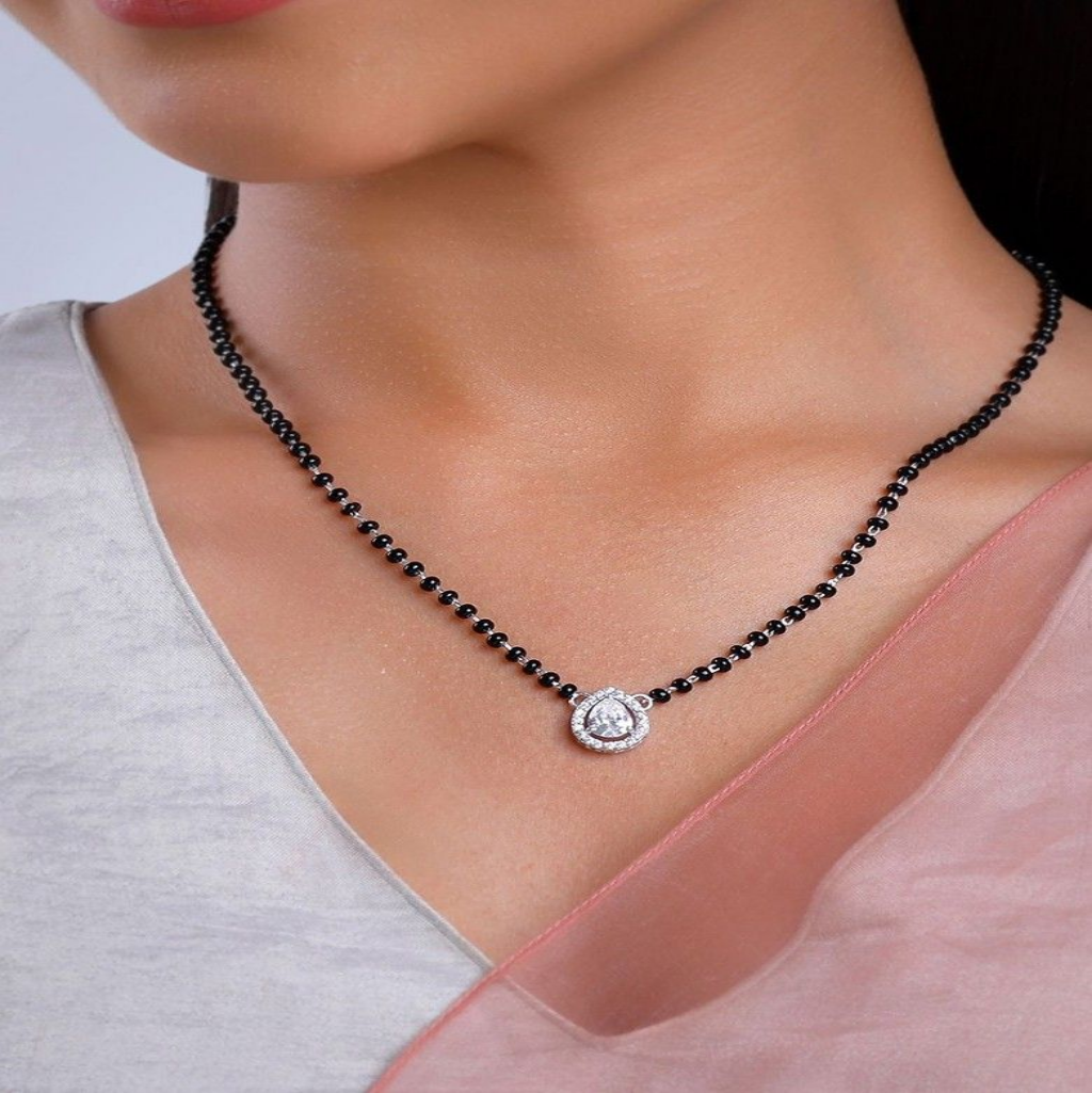 Raga Pear Shape Mangalsutra in 925 Sterling Silver Rhodium Plated 17 inches