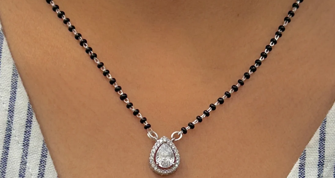 Raga Pear Shape Mangalsutra in 925 Sterling Silver Rhodium Plated 17 inches