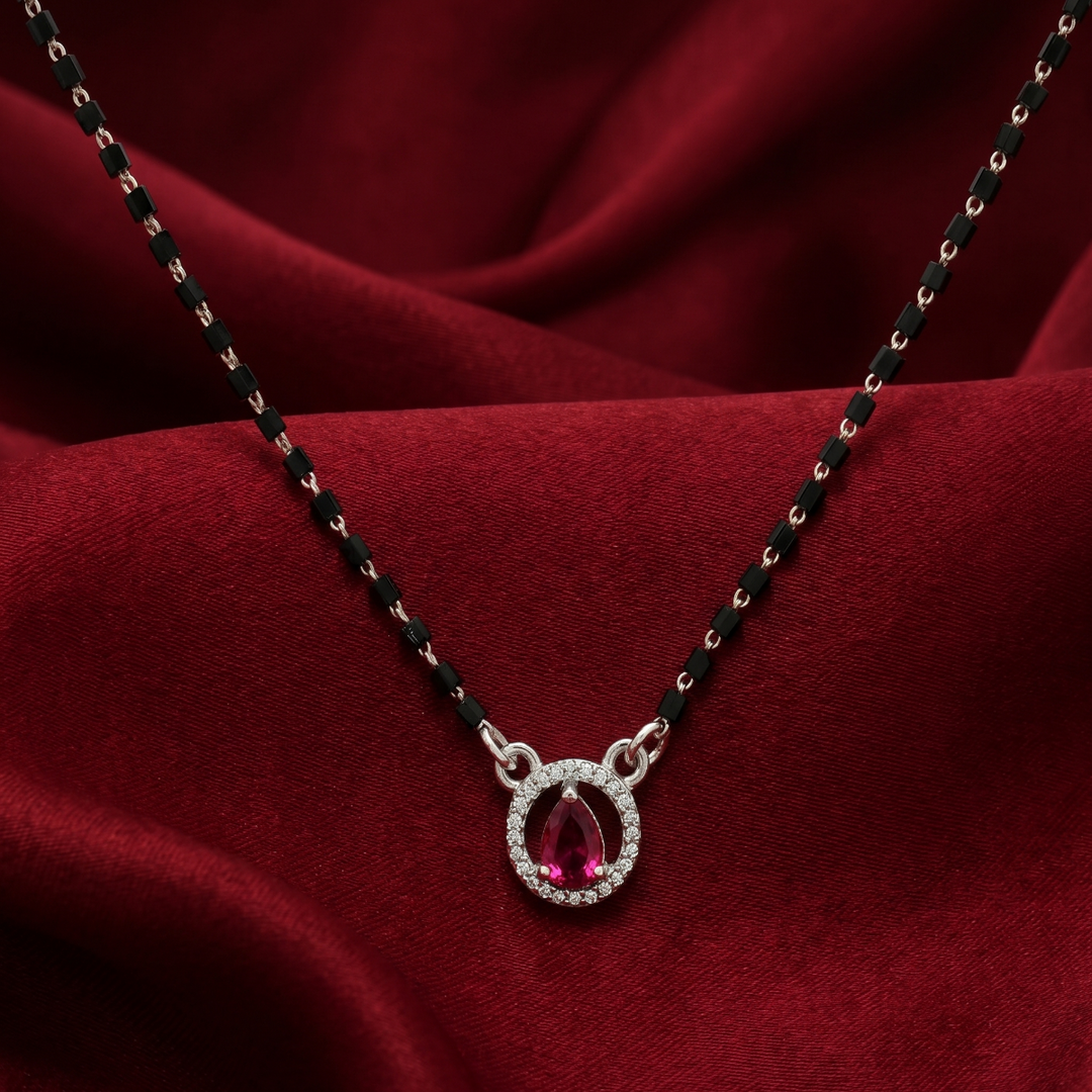 Elegant 925 Silver Antique Pink Pear Shape Diamond Mangalsutra