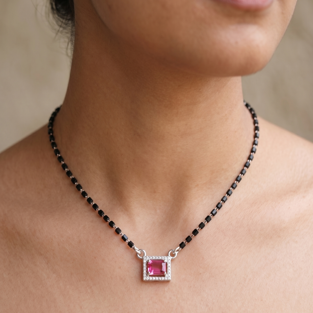 Premium 925 Silver Pink Princess Style Diamond Mangalsutra