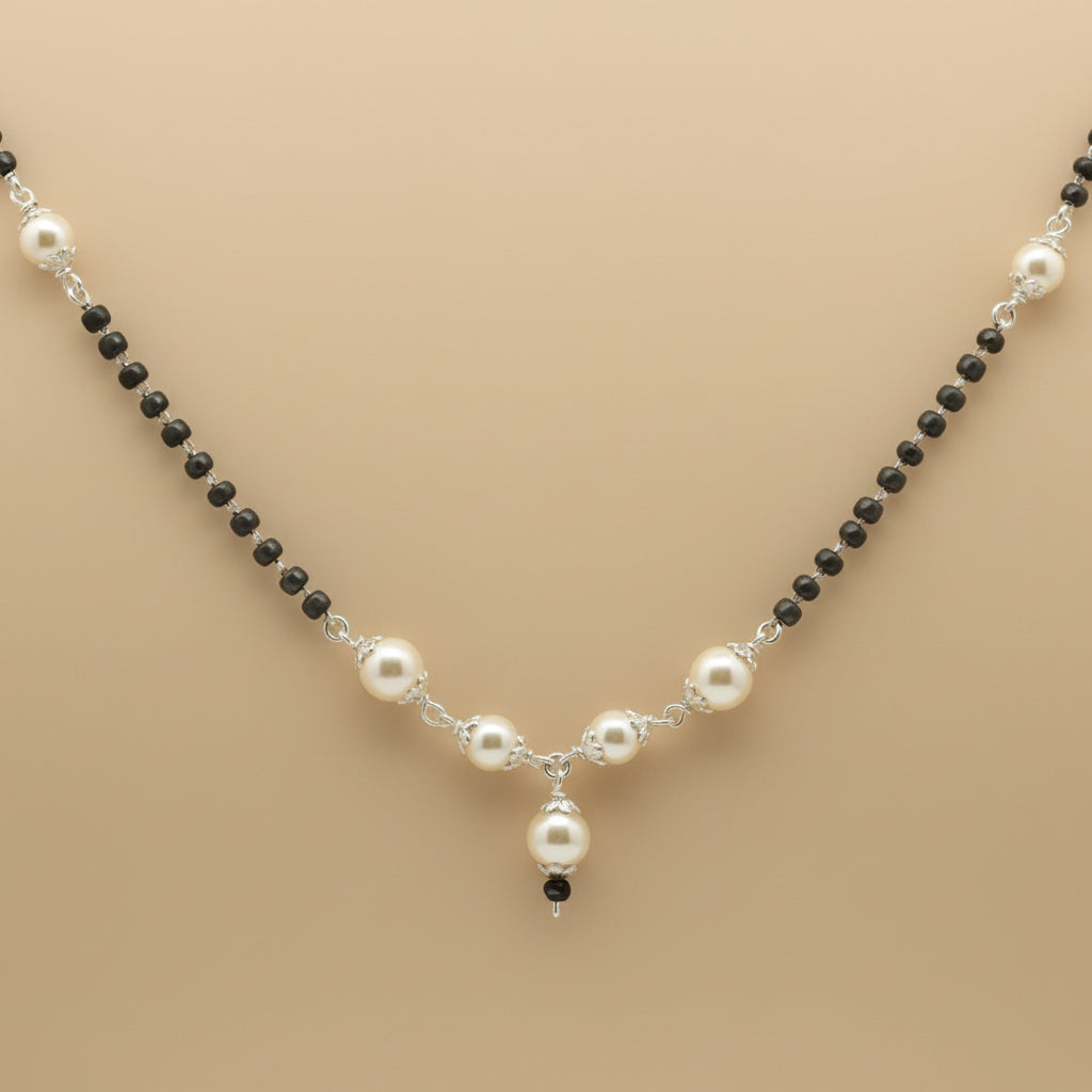 Pearl Mangalsutra in 925 Sterling Silver Rhodium Plated 17 inches
