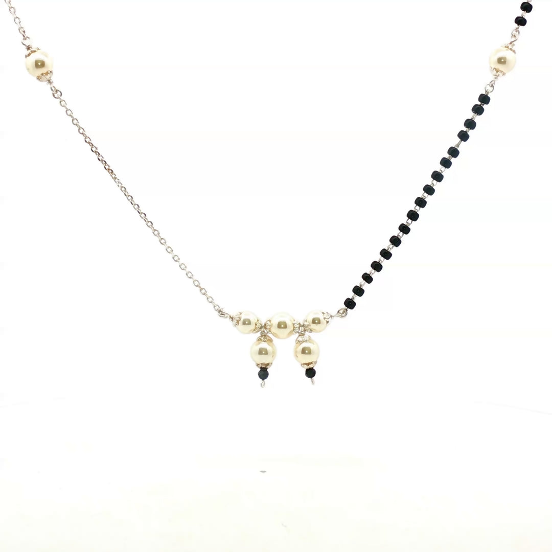 Pearl Mangalsutra in 925 Sterling Silver Rhodium Plated 20 inches
