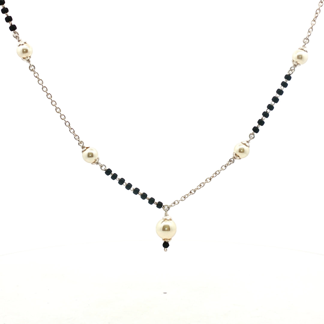 Pearl Mangalsutra in 925 Sterling Silver Rhodium Plated 20 Inches
