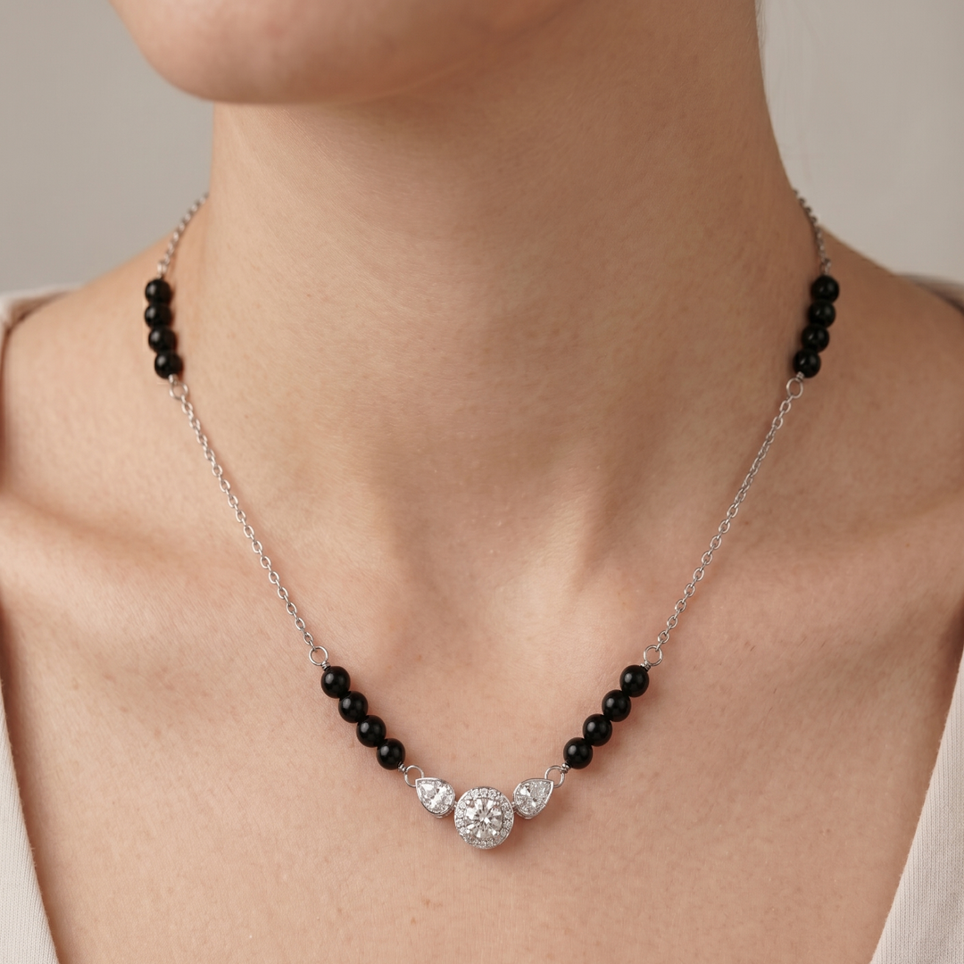 Luxury 925 Silver Mangalsutra with Antique Diamond Design