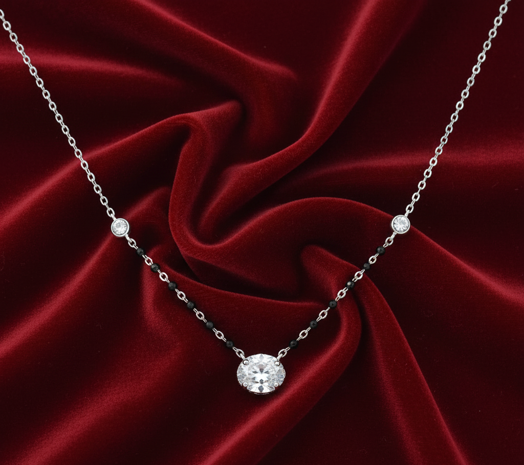 Stylish Mangalsutra in 925 Sterling Silver Rhodium Plated 9 inches