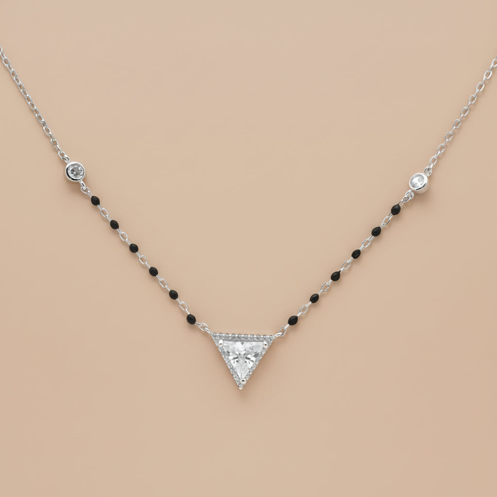 925 Sterling Silver Triangle Stones Mangalsutra in Rhodium Plated 9 inches