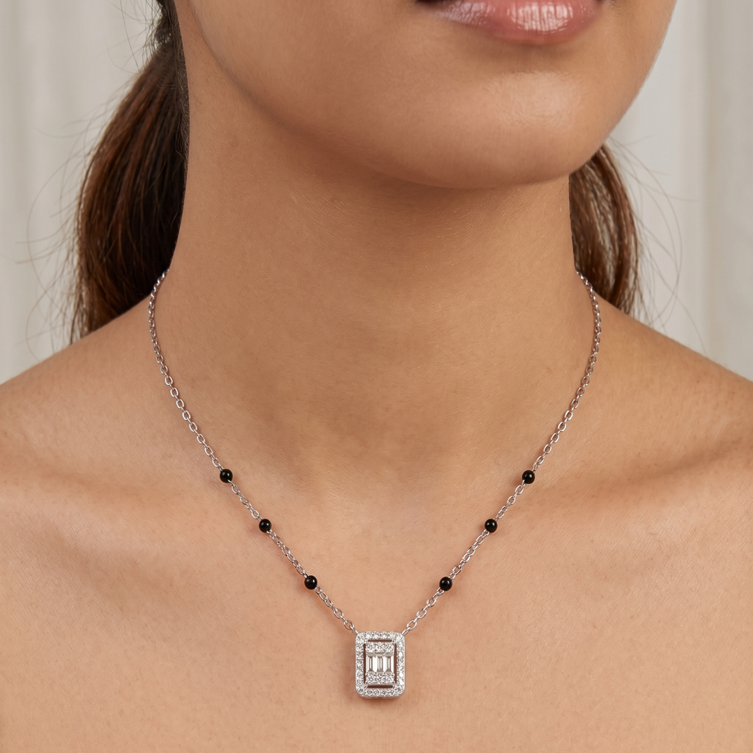 Premium 925 Silver Antique Style Diamond Mangalsutra Combo