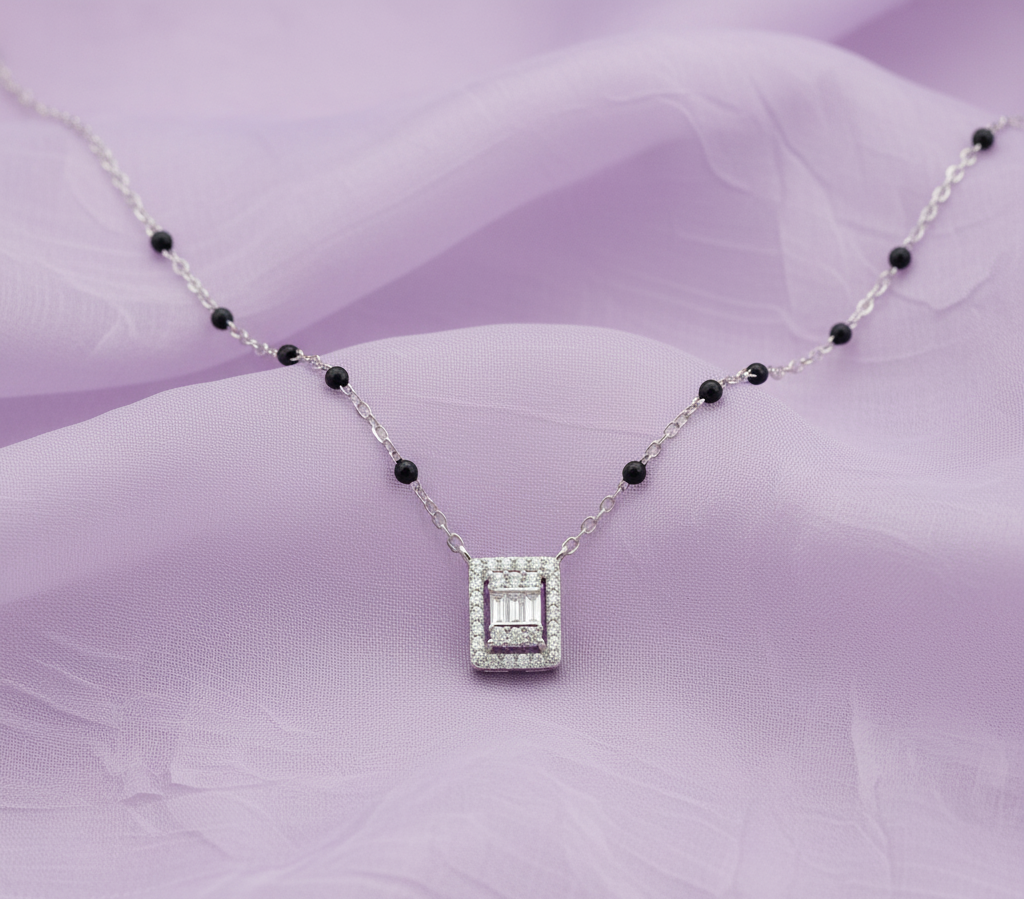 Stylish Mangalsutra in 925 Sterling Silver Rhodium Plated 9 inches