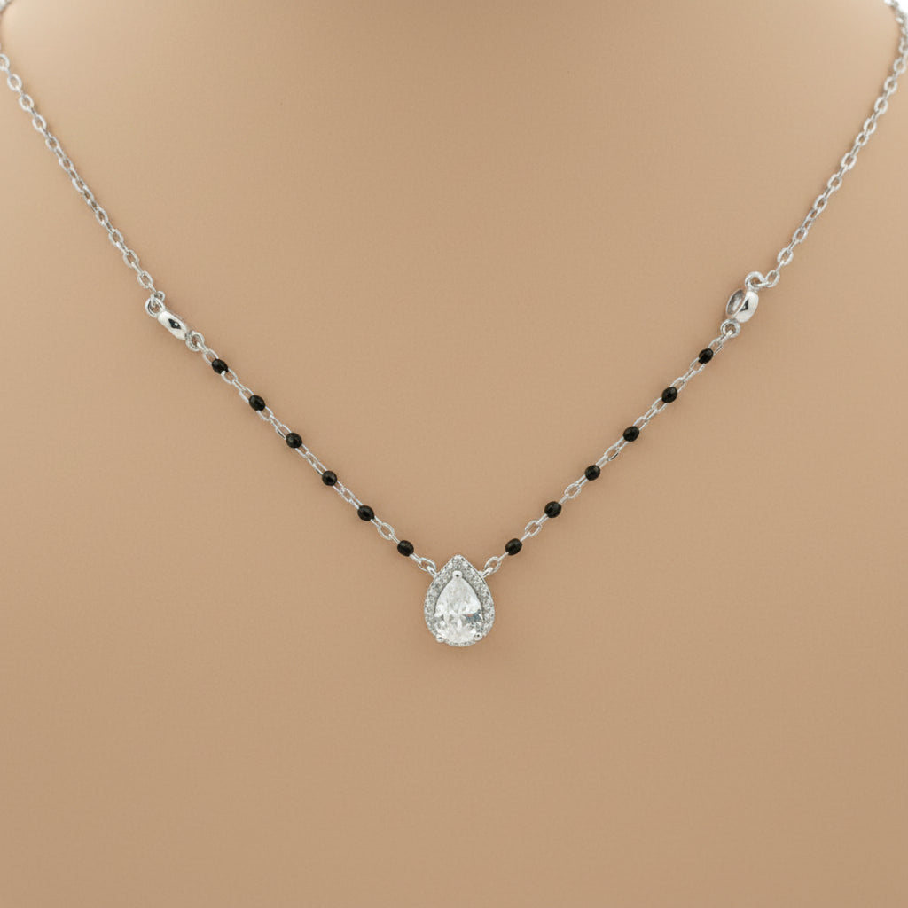 Waterdrop Pear Shape Mangalsutra in 925 Sterling Silver Rhodium Plated 9 inches