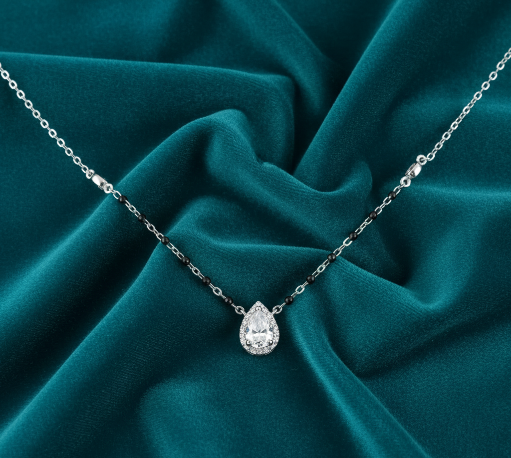Waterdrop Pear Shape Mangalsutra in 925 Sterling Silver Rhodium Plated 9 inches