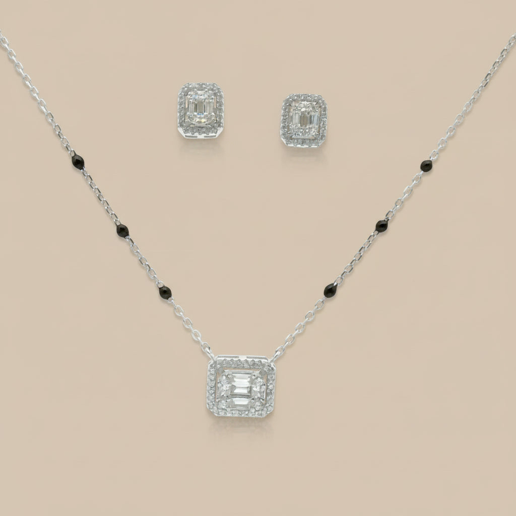 Mangalsutra With Earring in 925 Sterling Silver Rhodium Plated 9 inches