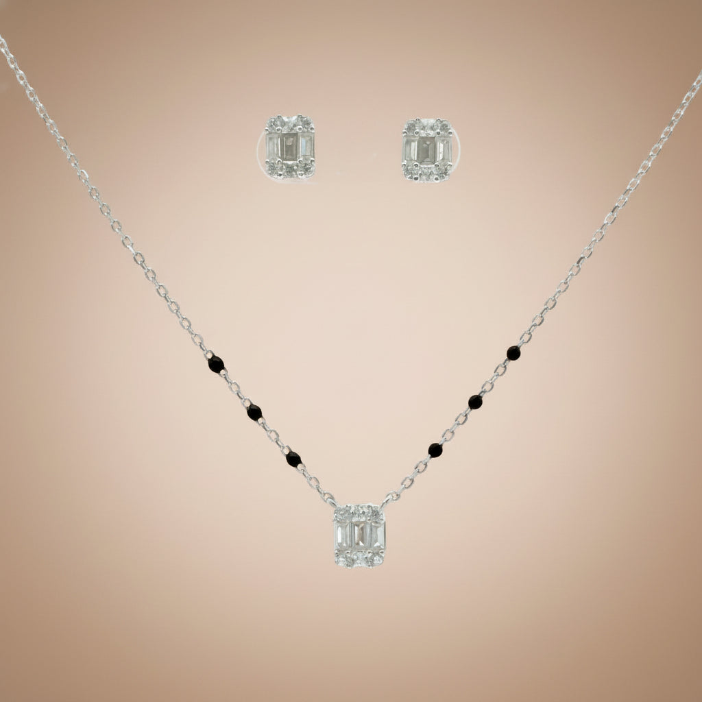 Mangalsutra With Earring in 925 Sterling Silver Rhodium Plated 9 inches