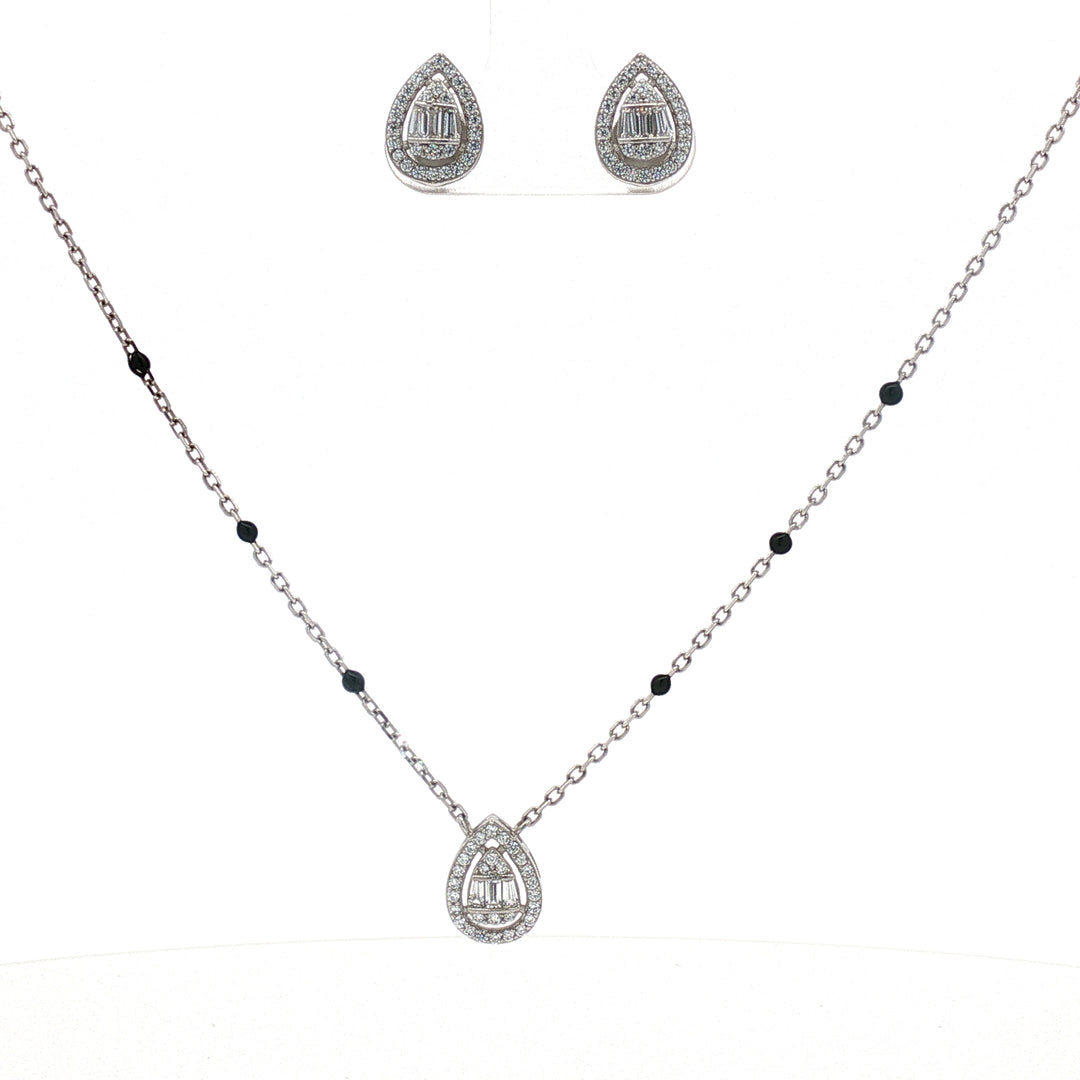 Mangalsutra With Earring in 925 Sterling Silver Rhodium Plated 16 inches