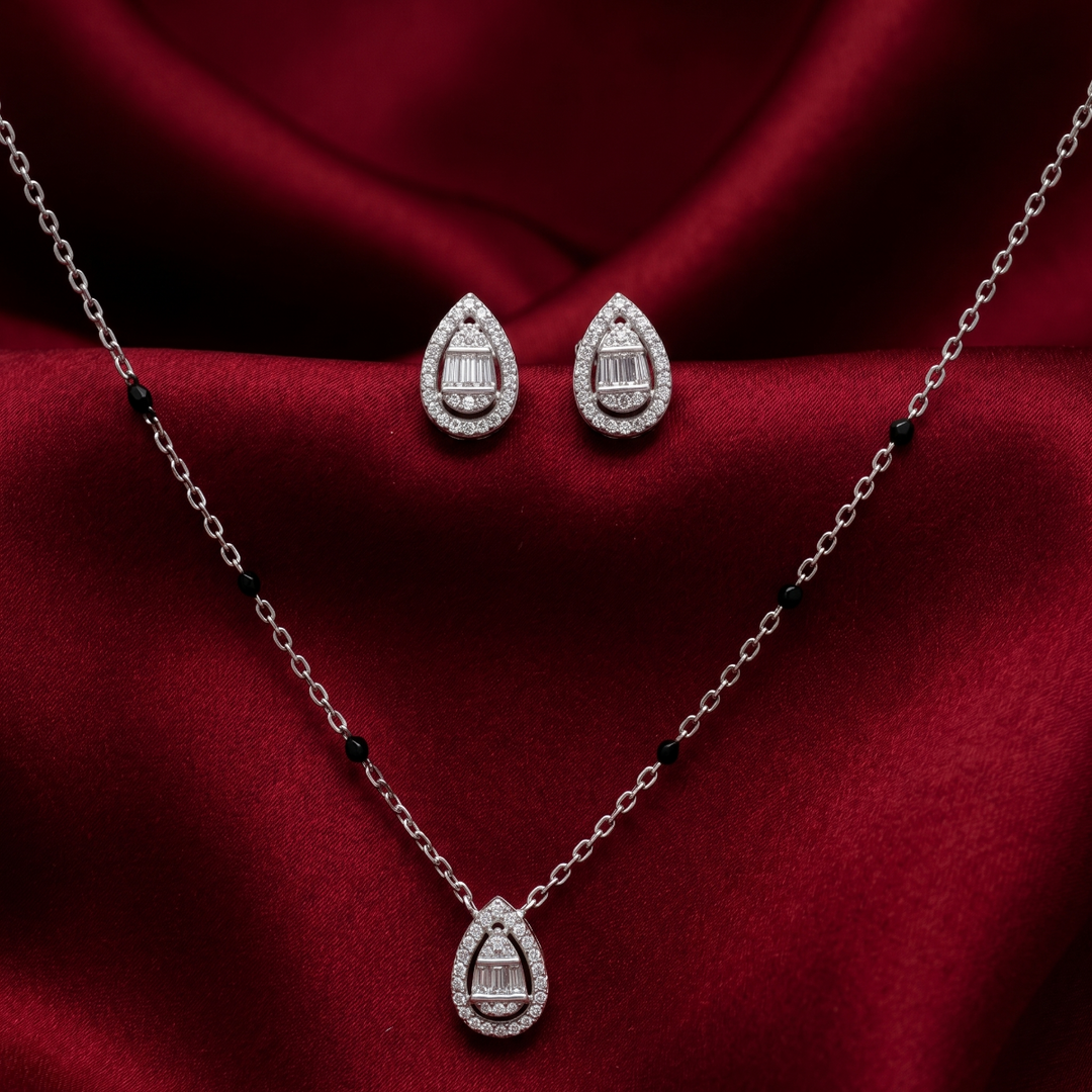 Mangalsutra With Earring in 925 Sterling Silver Rhodium Plated 16 inches