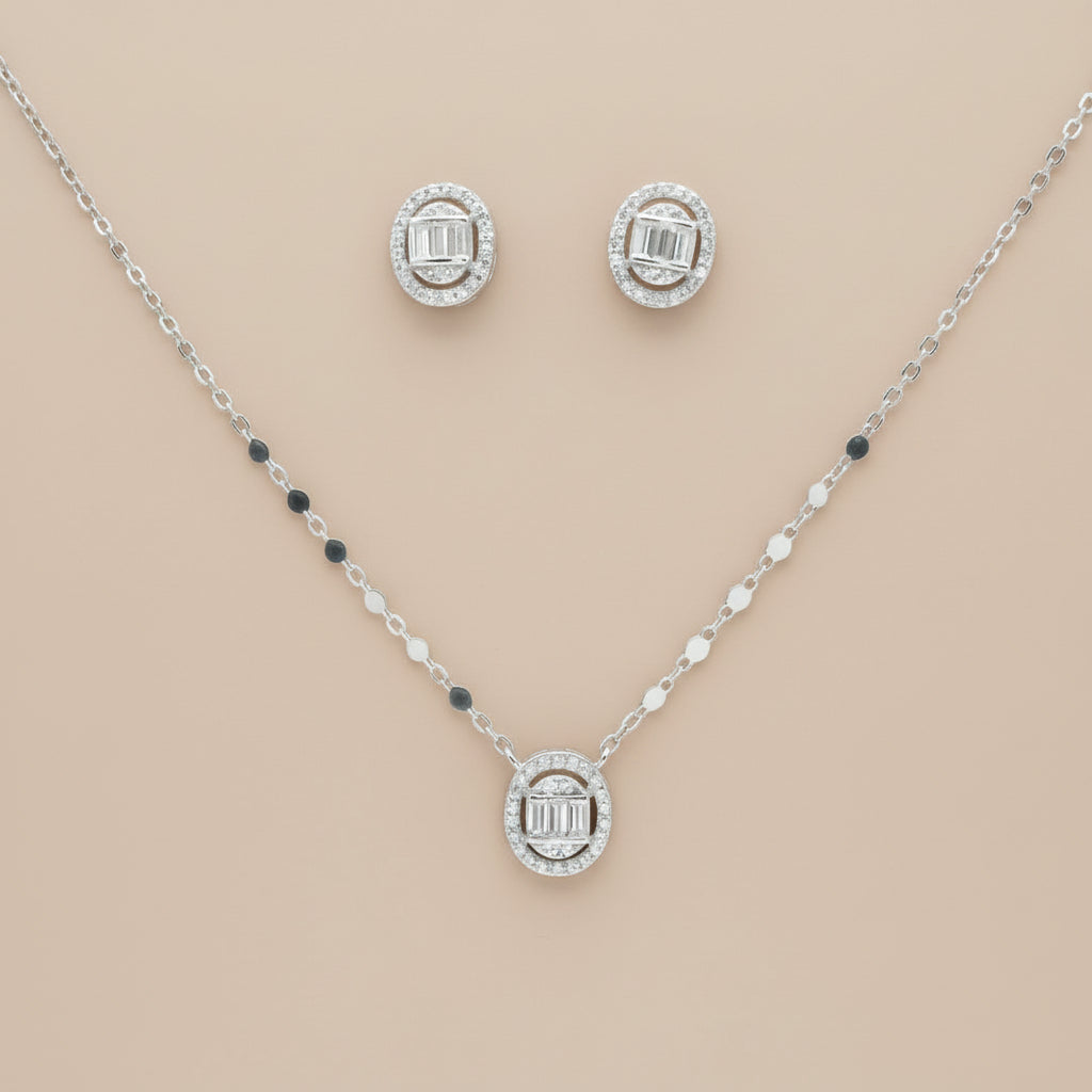 Mangalsutra With Earring in 925 Sterling Silver Rhodium Plated 9 inches