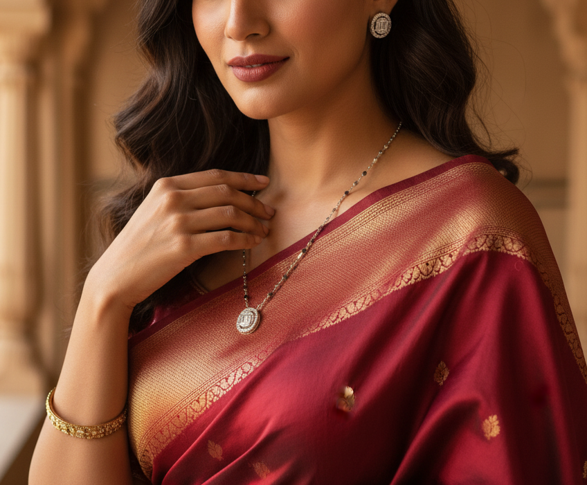 Mangalsutra With Earring in 925 Sterling Silver Rhodium Plated 9 inches