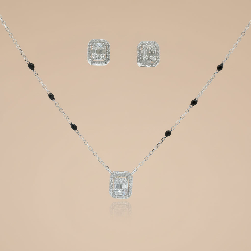 Mangalsutra With Earring in 925 Sterling Silver Rhodium Plated 9 inches