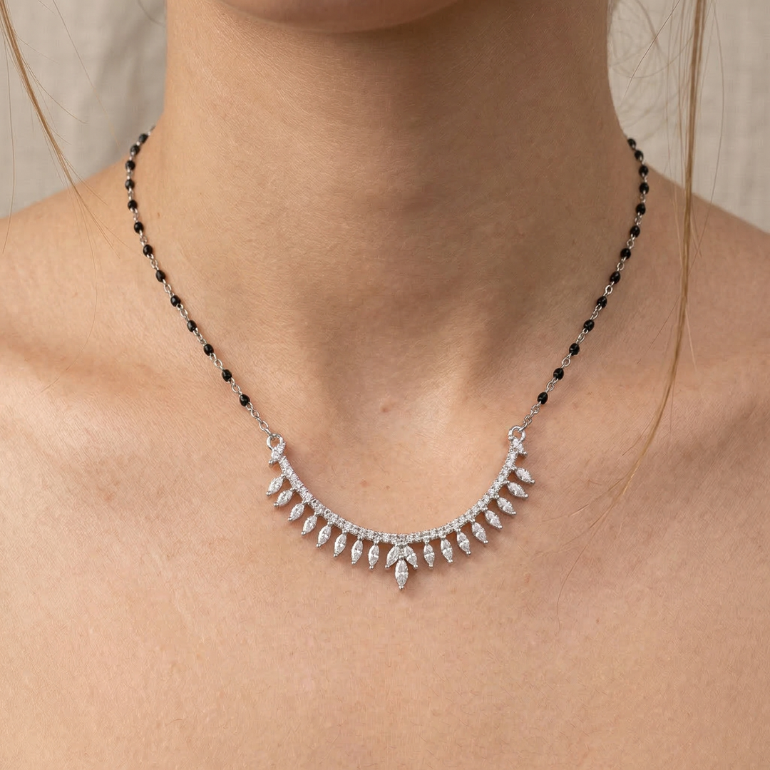 Stylish Mangalsutra in 925 Sterling Silver Rhodium Plated 18 inches