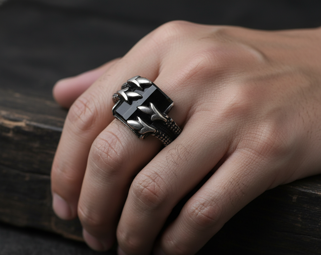 Black 925 Sterling Silver Men's Ring
