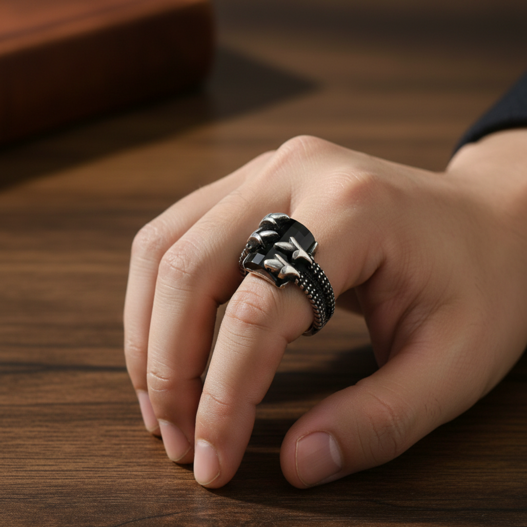 Black 925 Sterling Silver Men's Ring