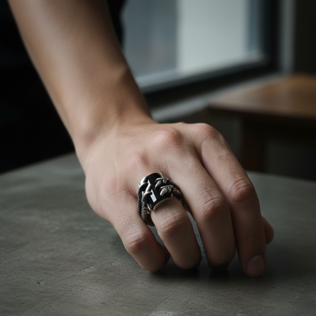 Black 925 Sterling Silver Men's Ring